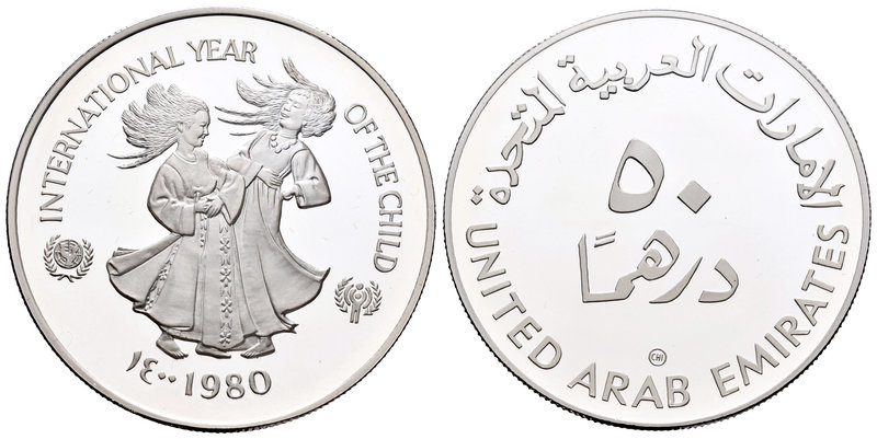 United Arab Emirates. 50 dirhams. 1400 H (1980). (Km-7). Ag. 27,22 g. Internatio...