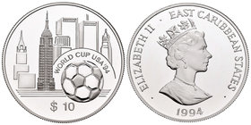 East Caribean States. Elizabeth II. 10 dollars. 1981. (Km-27). Ag. 28,28 g. World Cup Usa ´94. PR. Est...25,00.