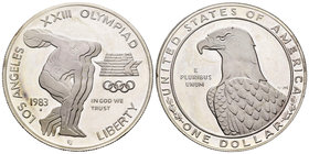 United States. 1 dollar. 1983. San Francisco. S. (Km-209). Ag. 26,85 g. Olympic Games. Los Ángeles 1884. Hammer throw. PR. Est...25,00.