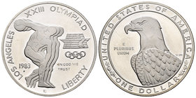 United States. 1 dollar. 1983. San Francisco. S. (Km-209). Ag. 26,85 g. Olympic Games. Los Ángeles 1884. Hammer throw. PR. Est...25,00.