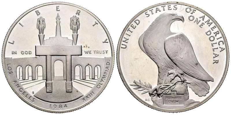 United States. 1 dollar. 1984. San Francisco. S. (Km-210). Ag. 26,85 g. Olympic ...