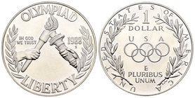 United States. 1 dollar. 1988. San Francisco. S. (Km-222). Ag. 26,85 g. Olympic Games. Seul 1988. PR. Est...25,00.