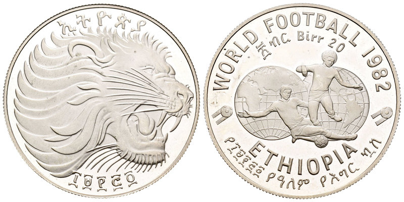 Ethiopia. 20 birr. 1982. (Km-65). Ag. 23,33 g. Soccer World Cup España´82. PR. E...
