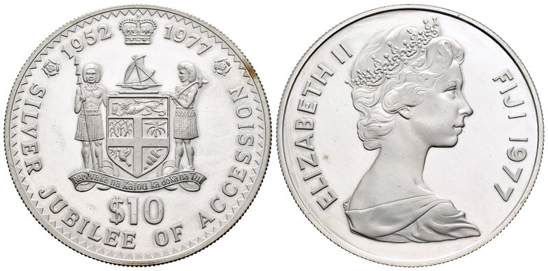 Fiji. Elizabeth II. 10 dollars. 1977. (Km-40). Ag. 30,30 g. Jubilee of Accession...
