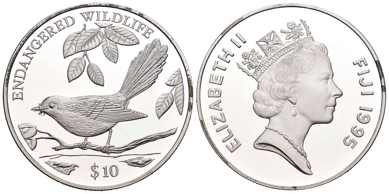 Fiji. Elizabeth II. 10 dollars. 1995. (Km-74). Ag. 31,37 g. Animales en peligro ...