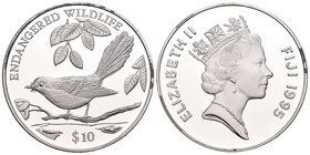 Fiji. Elizabeth II. 10 dollars. 1995. (Km-74). Ag. 31,37 g. Animales en peligro de extinción. PR. Est...35,00.