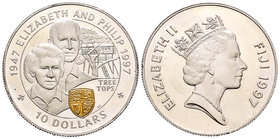 Fiji. Elizabeth II. 10 dollars. 1997. (Km-87). Ag. 19,70 g. Weeding of Elizabeth y Philip. Partial gold plated. PR. Est...20,00.