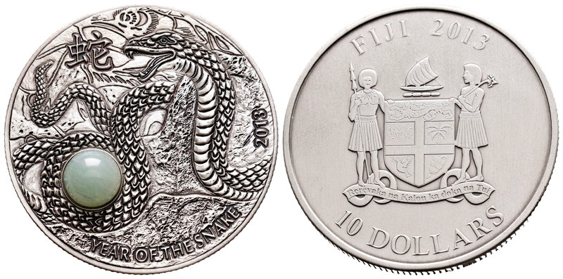 Fiji. 10 dollars. 2013. (Km-no cita). Ag. 31,35 g. Year of the Snake. Antique fi...
