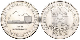 Philippines. 25 piso. 1974. (Km-204). Ag. 26,40 g. 25th Anniversary of National Bank. UNC. Est...25,00.