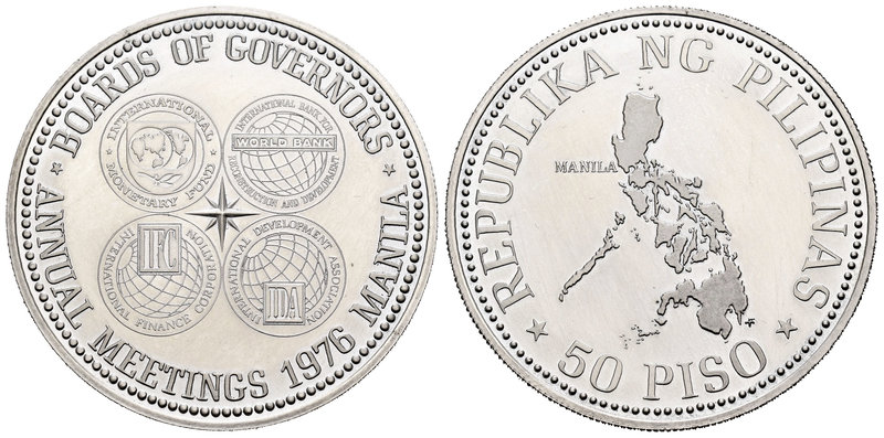 Philippines. 50 piso. 1976. Manila. (Km-215). Ag. 27,40 g. Annual Meetings Broad...
