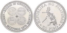 Philippines. 50 piso. 1976. Manila. (Km-215). Ag. 27,40 g. Annual Meetings Broads of Gobernors. UNC. Est...25,00.