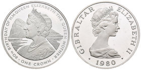 Gibraltar. Elizabeth II. 1 corona. 1980. (Km-11a). Ag. 28,28 g. PR. Est...25,00.