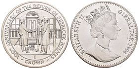 Gibraltar. Elizabeth II. 1 corona. 1994. (Km-287a). Ag. 28,28 g. 100th Anniversary of Sherlock Holmes. PR. Est...25,00.