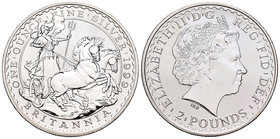 United Kingdom. Elizabeth II. 2 libras. 1994. IRP. (Km-981). Ag. 32,54 g. Britannia. PR. Est...30,00.