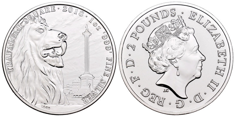 United Kingdom. Elizabeth II. 2 pounds. 2018. Ag. 31,11 g. Trafalgar Square. UNC...