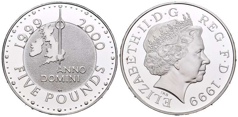 United Kingdom. Elizabeth II. 5 libras. 1999. (Km-1006a). Ag. 28,28 g. Anno Domi...