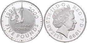 United Kingdom. Elizabeth II. 5 libras. 1999. (Km-1006a). Ag. 28,28 g. Anno Domini. PR. Est...30,00.