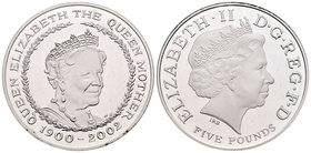 United Kingdom. Elizabeth II. 5 libras. 2002. (Km-1035a). Ag. 28,28 g. Homenaje a la Reina. PR. Est...30,00.