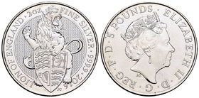United Kingdom. Elizabeth II. 5 libras. 2016. Ag. 62,41 g. Lion of England. PR. Est...60,00.