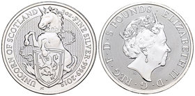 United Kingdom. Elizabeth II. 5 libras. 2018. Ag. 62,28 g. Unicorn of Scotland. PR. Est...60,00.