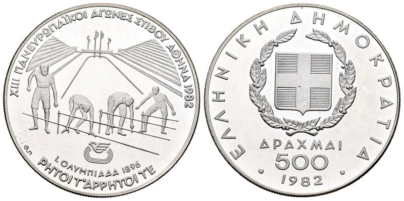 Greece. 500 dracmas. 1982. (Km-139). Ag. 28,88 g. Pan-European Games. PR. Est......