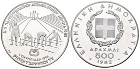 Greece. 500 dracmas. 1982. (Km-139). Ag. 28,88 g. Pan-European Games. PR. Est...25,00.