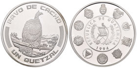 Guatemala. 1 quetzal. 1994. (Km-280). Ag. 27,01 g. PR. Est...25,00.