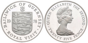 Guernsey. Elizabeth II. 25 pence. 1978. (Km-32a). Ag. 28,28 g. Royal visit. PR. Est...25,00.