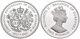 Guernsey. Elizabeth II. 2 libras. 1986. (Km-55a). Ag. 28,28 g. 40th Anniversary of Coronation. PR. Est...25,00.