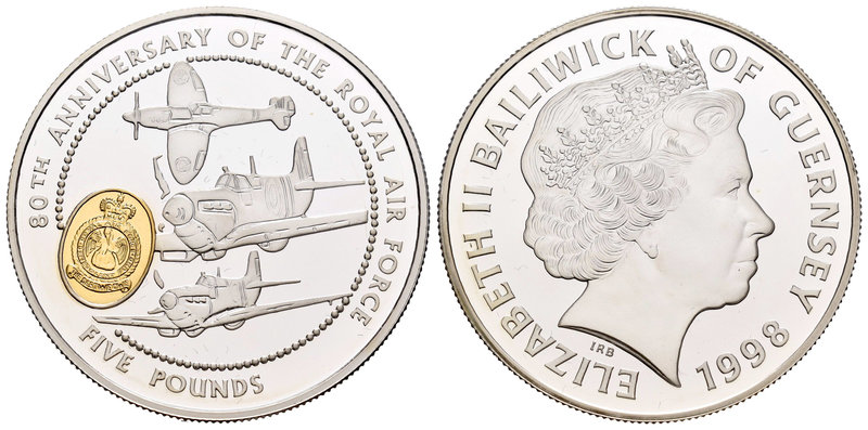 Guernsey. Elizabeth II. 2 libras. 1998. (Km-82a). Ag. 28,28 g. 80th Anniversary ...