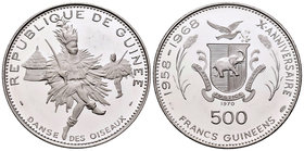 Guinea. 500 francos. 1970. (Km-16). Ag. 29,08 g. X Anniversary of Independence. Dance of the birds. PR. Est...30,00.