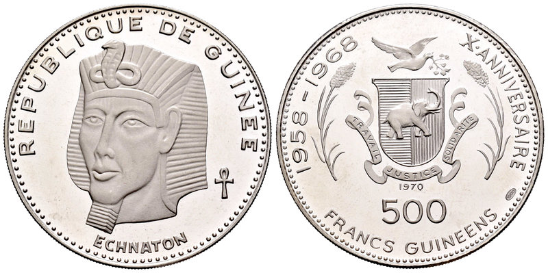 Guinea. 500 francos. 1970. (Km-22). Ag. 29,08 g. X Anniversary of Independence. ...