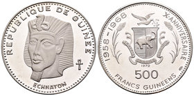 Guinea. 500 francos. 1970. (Km-22). Ag. 29,08 g. X Anniversary of Independence. Echnaton. PR. Est...35,00.