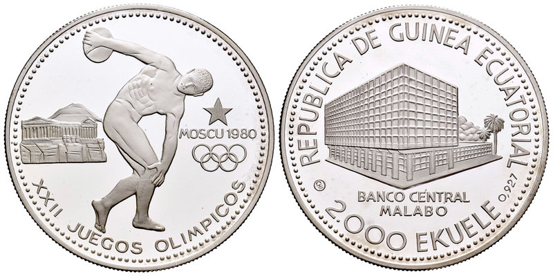 Equatorial Guinea. 2000 ekuele. 1979. (Km-37). Ag. 31,11 g. Moscow '80. PR. Est....