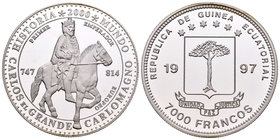 Equatorial Guinea. 7000 francos. 1997. (Km-120). Ag. 19,60 g. Carlomagno. PR. Est...25,00.