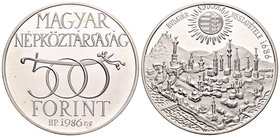 Hungary. 500 fornit. 1986. (Km-658). Ag. 28,12 g. 300th Anniversary of the Liberation of Buda. PR. Est...25,00.