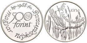 Hungary. 500 forint. 1988. (Km-661). Ag. 28,00 g. PR. Est...25,00.