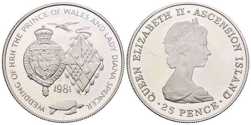 Ascension Island. Elizabeth II. 25 pence. 1981. (Km-2b). Ag. 28,28 g. Weeding of...