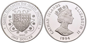 Cayman Islands. Elizabeth II. 1 dollar. 1994. (Km-120). Ag. 28,25 g. PR. Est...25,00.