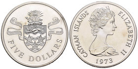 Cayman Islands. Elizabeth II. 5 dollars. 1973. (Km-6). Ag. 35,50 g. PR. Est...25,00.