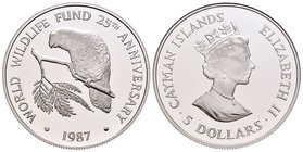 Cayman Islands. Elizabeth II. 5 dollars. 1987. (Km-85a). Ag. 35,64 g. PR. Est...40,00.