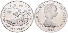 Cayman Islands. Elizabeth II. 10 dollars. 1982. (Km-72). Ag. 27,89 g. Iternational Year of the Child. PR. Est...30,00.