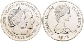 Cayman Islands. Elizabeth II. 25 dollars. 1972. (Km-9). Ag. 52,68 g. Wedding Anniversary. Tirada de 5000 piezas. PR. Est...60,00.