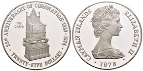 Cayman Islands. Elizabeth II. 25 dollars. 1978. (Km-39). Ag. 51,49 g. 25th Anniversary of Coronation. Tirada de 5000 piezas. PR. Est...50,00.