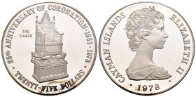 Cayman Islands. Elizabeth II. 25 dollars. 1978. (Km-39). Ag. 51,49 g. 25th Anniversary of Coronation. Tirada de 5000 piezas. PR. Est...50,00.