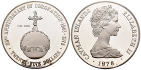Cayman Islands. Elizabeth II. 25 dollars. 1978. (Km-37). Ag. 51,54 g. 25th Anniversary of Coronation. Tirada de 5000 piezas. PR. Est...50,00.