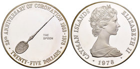 Cayman Islands. Elizabeth II. 25 dollars. 1978. (Km-41). Ag. 51,72 g. 25th Anniversary of the Coronation. Tirada de 5000 piezas. PR. Est...50,00.