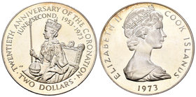Cook Islands. Elizabeth II. 2 dollars. 1973. (Km-8). Ag. 25,83 g. XX Anniversary of the Coronation. PR. Est...25,00.