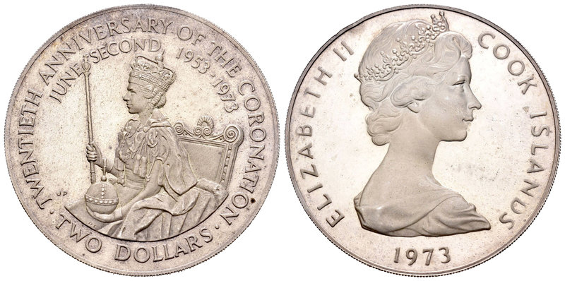 Cook Islands. Elizabeth II. 2 dollars. 1973. (Km-8). Ag. 25,73 g. XX Anniversary...