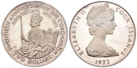 Cook Islands. Elizabeth II. 2 dollars. 1973. (Km-8). Ag. 25,73 g. XX Anniversary of the Coronation. PR. Est...25,00.